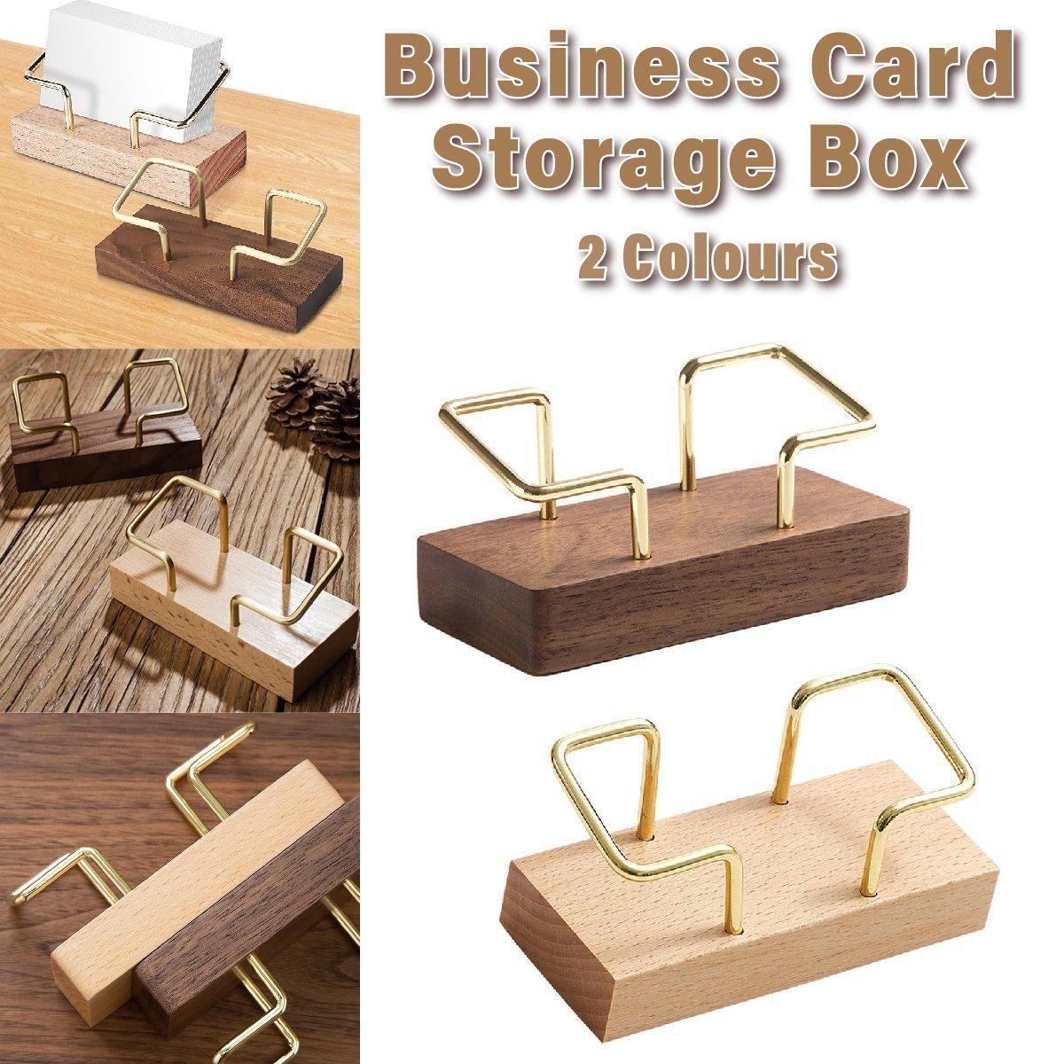 Business Card Holder Organizer Desk Display Stand Wooden Card Storage Box - Coffee