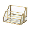 Metal Business Card Holder Desk Display Stand Gold Name Card Organizer 2 Slots