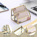 Metal Business Card Holder Desk Display Stand Gold Name Card Organizer 2 Slots