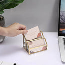 Metal Business Card Holder Desk Display Stand Gold Name Card Organizer 2 Slots