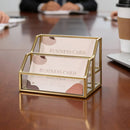 Metal Business Card Holder Desk Display Stand Gold Name Card Organizer 2 Slots