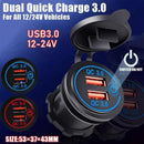 1× Dual USB Car Charger QC 3.0 Quick Charge 12V-24V Power Outlet - Red