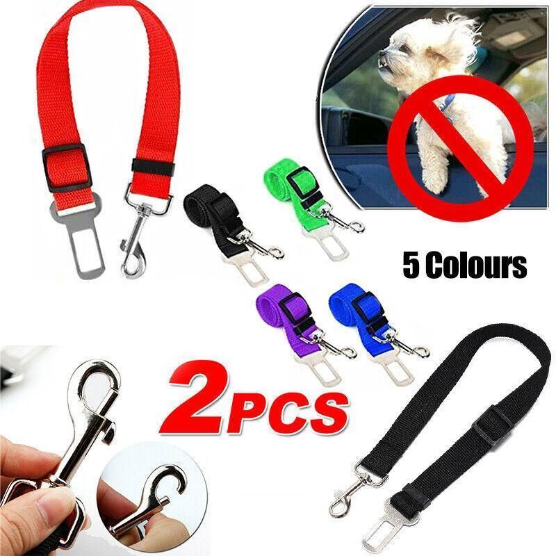 2X Adjustable Pet Travel Lead Clips with Car Buckle for Secure Restraint - Blue