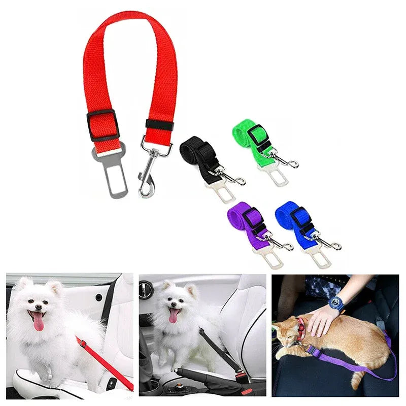 2X Adjustable Pet Travel Lead Clips with Car Buckle for Secure Restraint - Blue