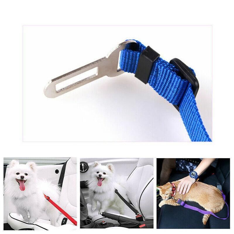 2X Adjustable Pet Travel Lead Clips with Car Buckle for Secure Restraint - Blue
