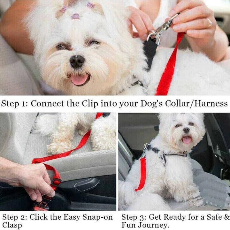 2X Adjustable Pet Travel Lead Clips with Car Buckle for Secure Restraint - Green