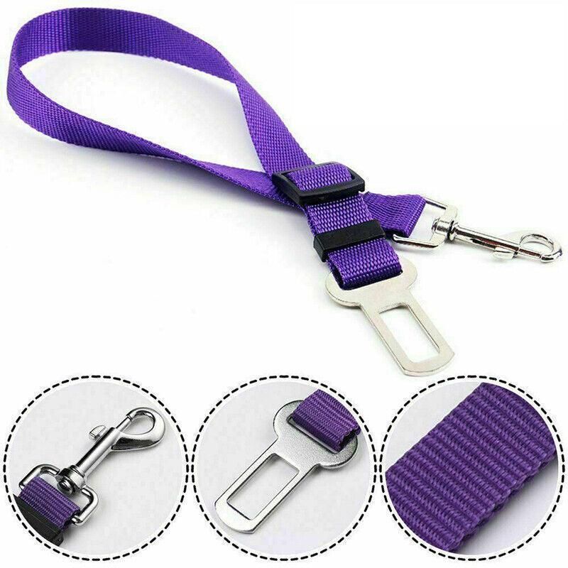 2X Adjustable Pet Travel Lead Clips with Car Buckle for Secure Restraint - Purple
