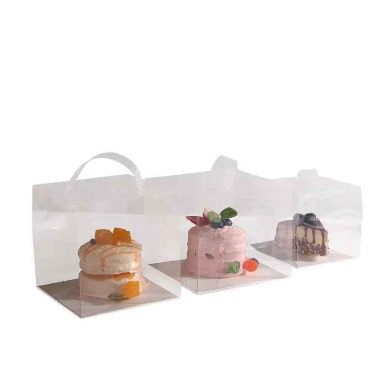 30x Transparent Disposable Cake Boxes with Handles Premium Quality Packagin - 30pcs-5inch-15*15*13cm