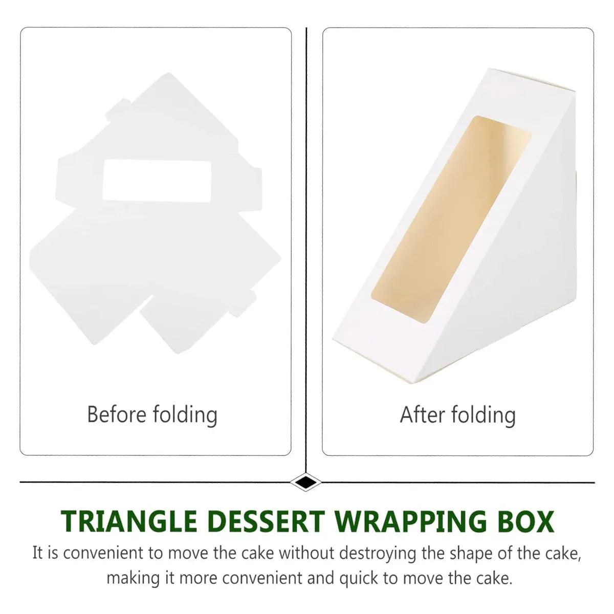 100PCS Sandwich Wedge Box Triangle Paper Container Cupcake Cake Box with Window - Cowhide