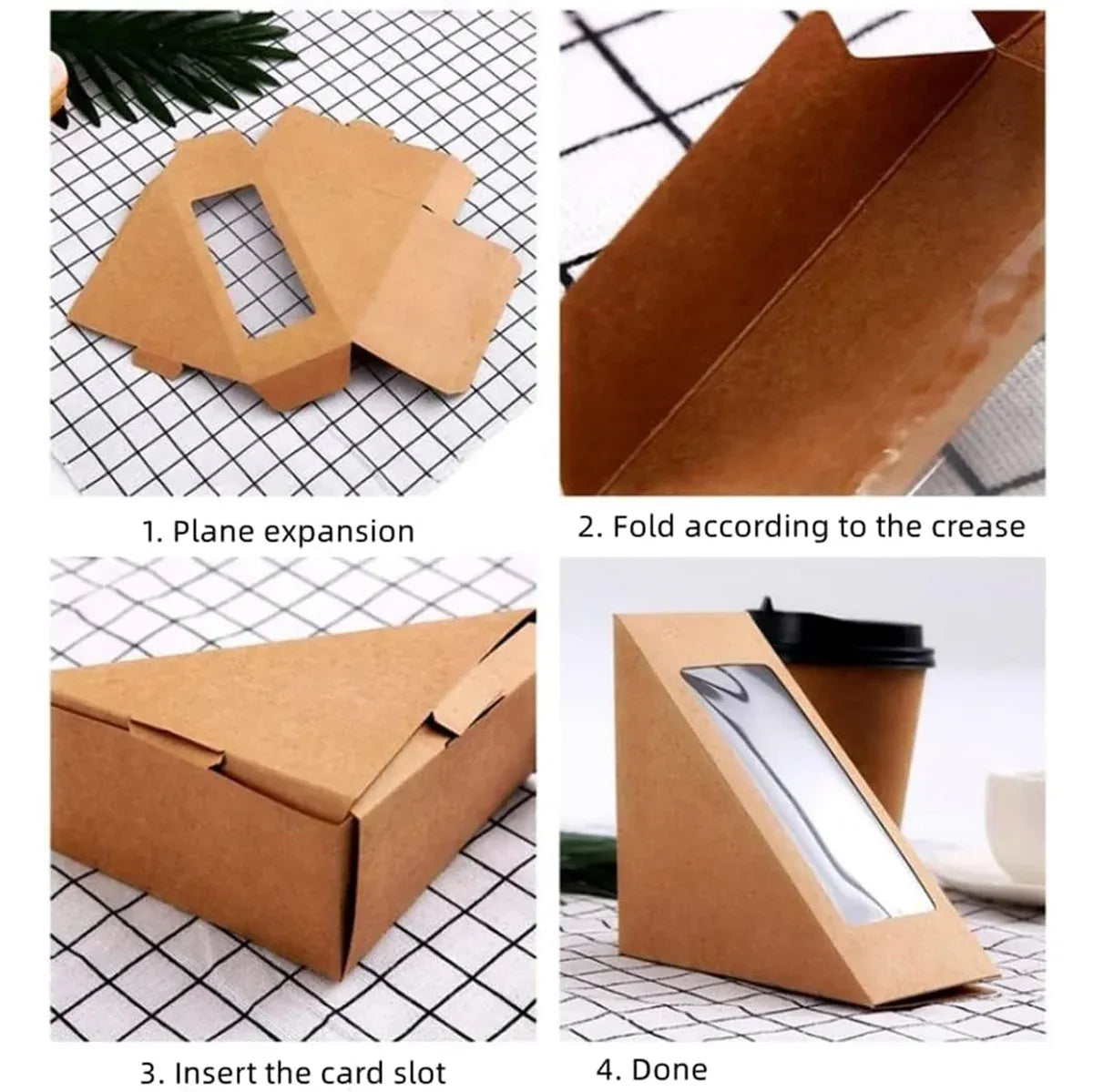 100PCS Sandwich Wedge Box Triangle Paper Container Cupcake Cake Box with Window - Cowhide