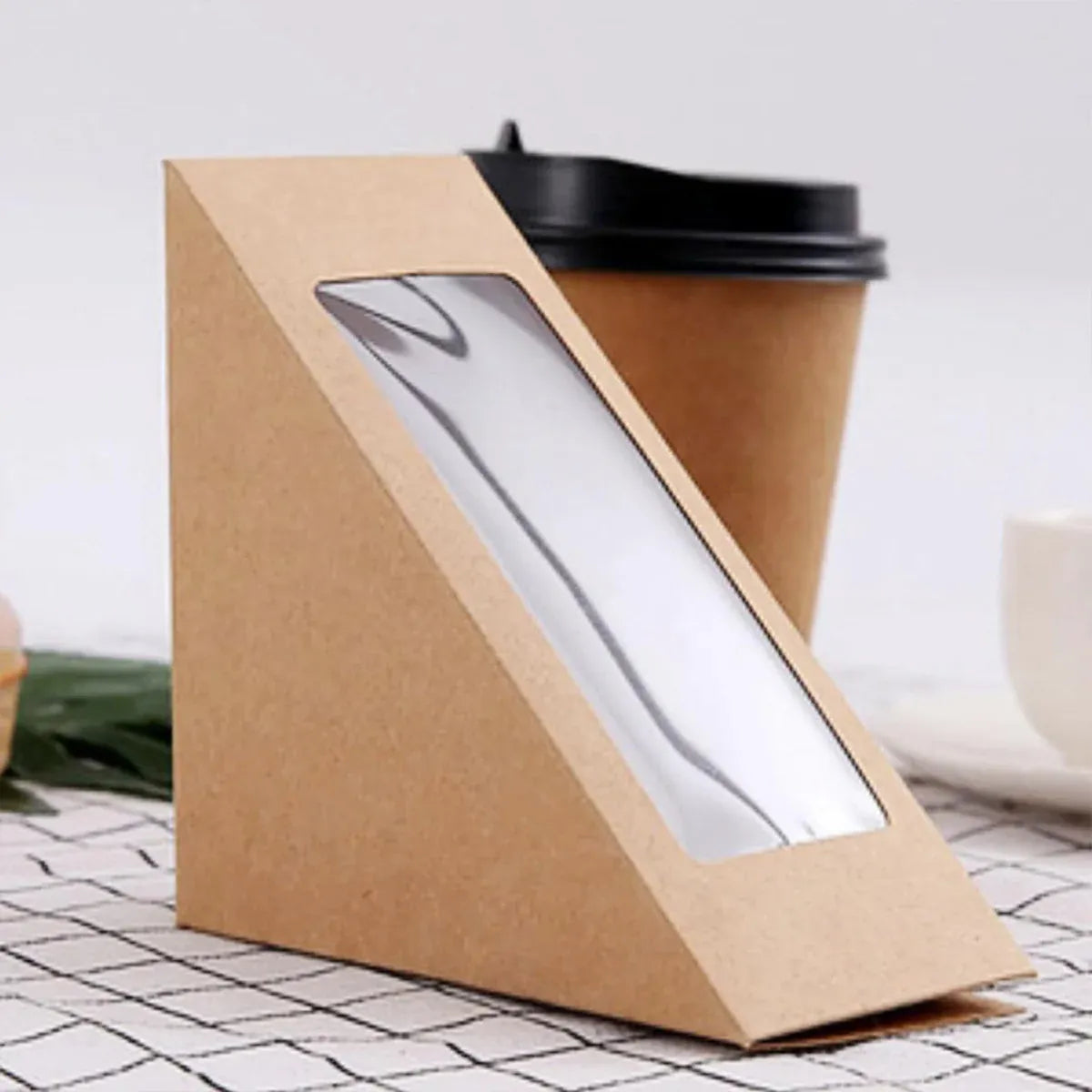 100PCS Sandwich Wedge Box Triangle Paper Container Cupcake Cake Box with Window - Cowhide