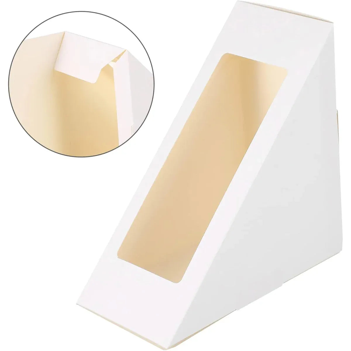 100PCS Sandwich Wedge Box Triangle Paper Container Cupcake Cake Box with Window - Cowhide