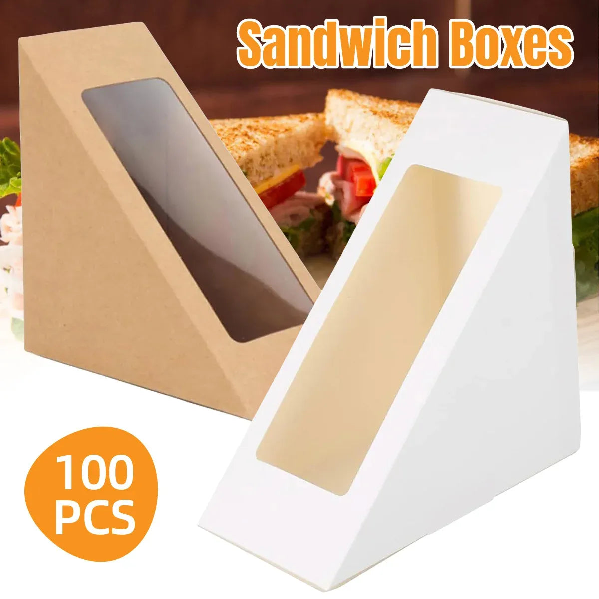100PCS Sandwich Wedge Box Triangle Paper Container Cupcake Cake Box with Window - Cowhide