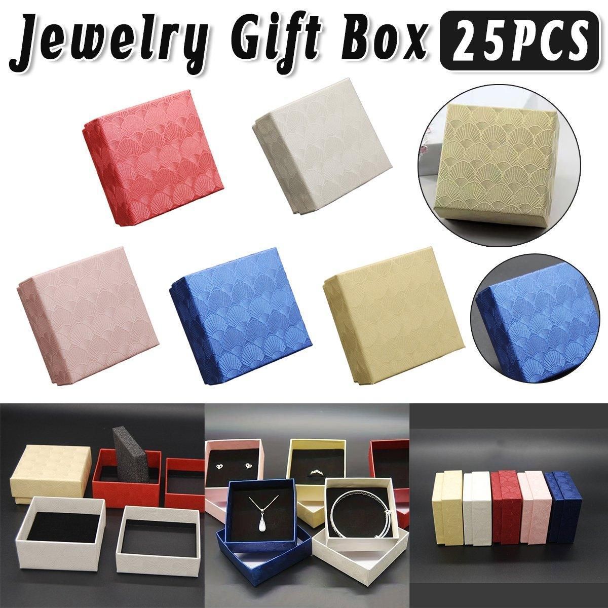 25X Jewelry Gift Boxes Shell Pattern 7.5CM Small GiftBox Empty Jewelry With Foam - Red