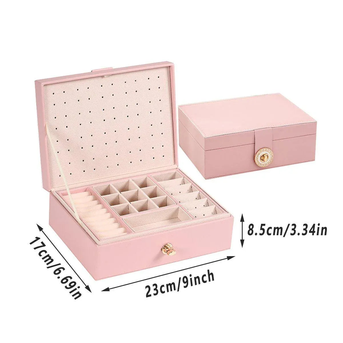 Large Pink Jewellery Box Double Layer Storage Case Organiser for Accessories