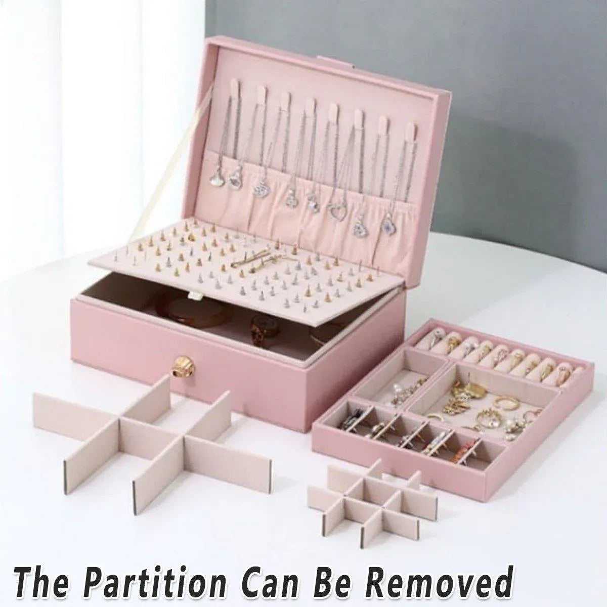 Large Pink Jewellery Box Double Layer Storage Case Organiser for Accessories