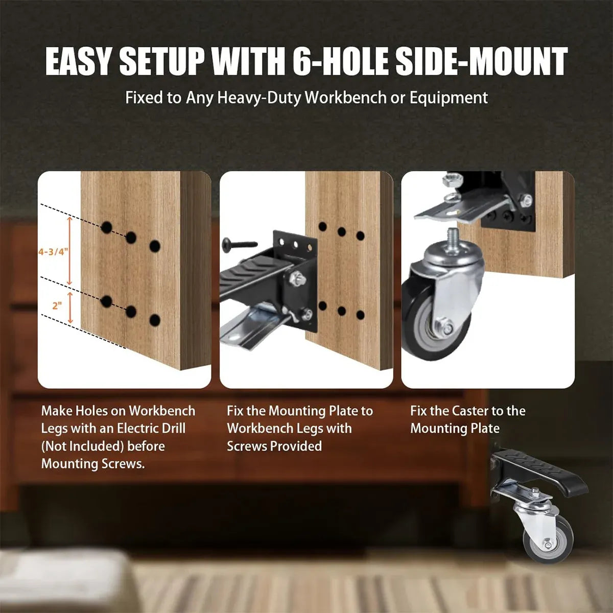 4pcs High Load Bearing Casters Worktable Mobile Casters Heavy Duty Wheel Roller