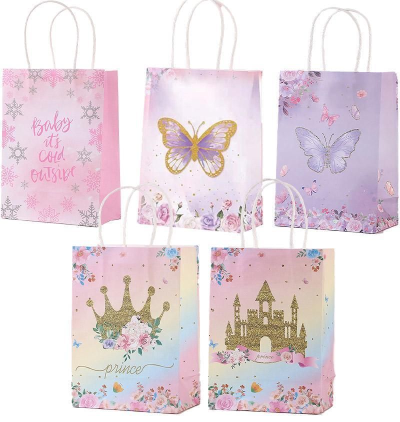 30pcs Pink Romantic Flower Tote Bag Cowhide Paper Elegant Design Gift Bag - Castle