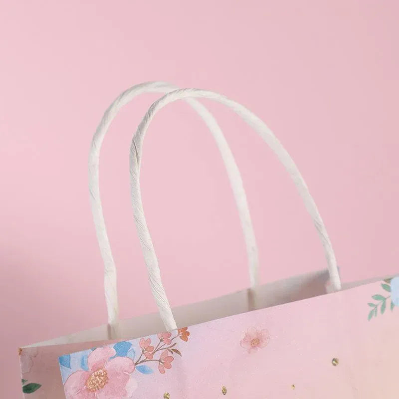 30pcs Pink Romantic Flower Tote Bag Cowhide Paper Elegant Design Gift Bag - Castle