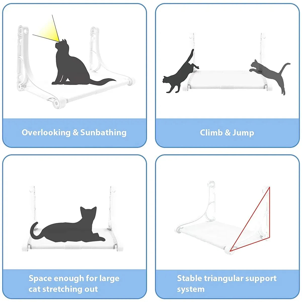 Cat Hammock for Wall Window Glass Suction Cup Style Comfortable Space Saving - Blue