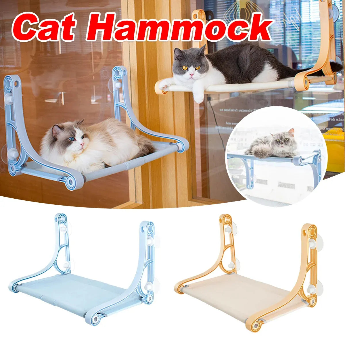 Cat Hammock for Wall Window Glass Suction Cup Style Comfortable Space Saving - Blue