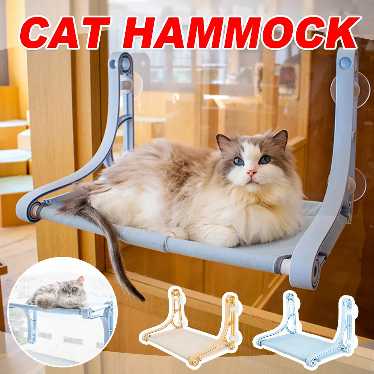 Cat Hammock for Wall Window Glass Suction Cup Style Comfortable Space Saving - Yellow