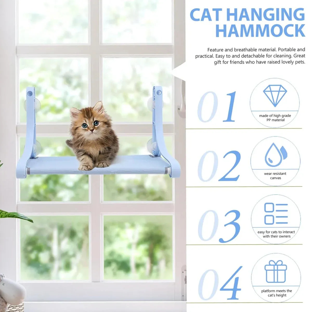 Cat Hammock for Wall Window Glass Suction Cup Style Comfortable Space Saving - Yellow