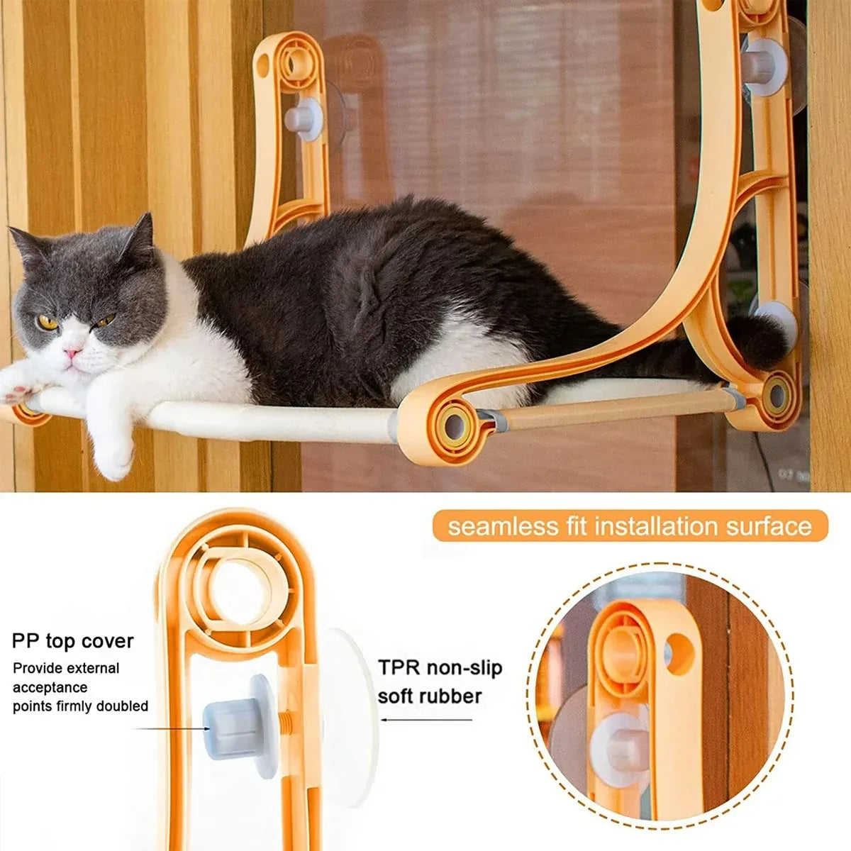 Cat Hammock for Wall Window Glass Suction Cup Style Comfortable Space Saving - Yellow