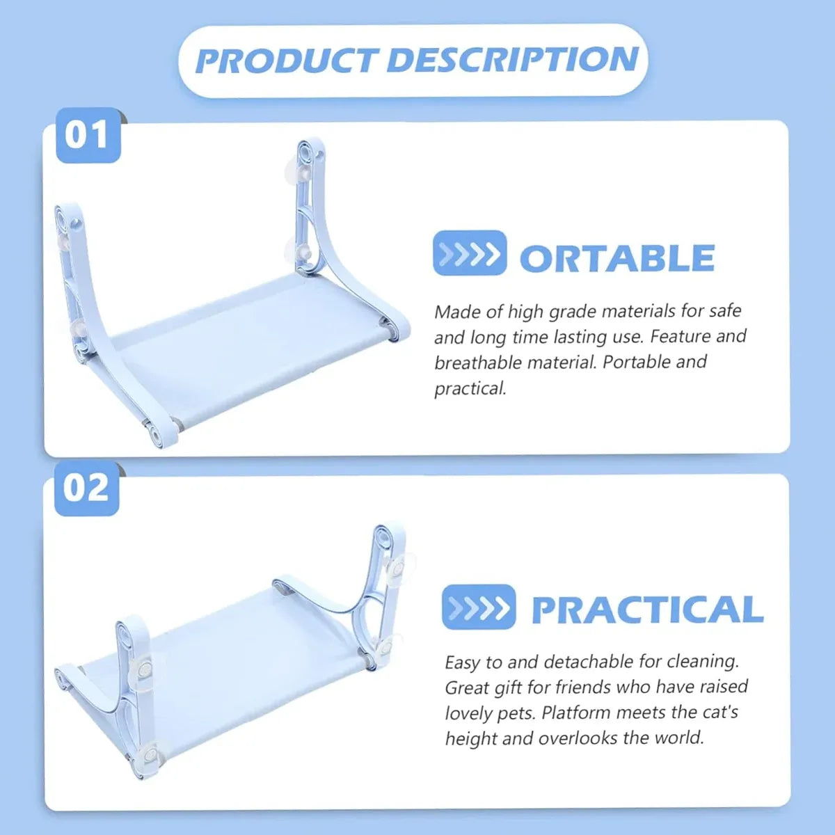 Cat Hammock for Wall Window Glass Suction Cup Style Comfortable Space Saving - Yellow