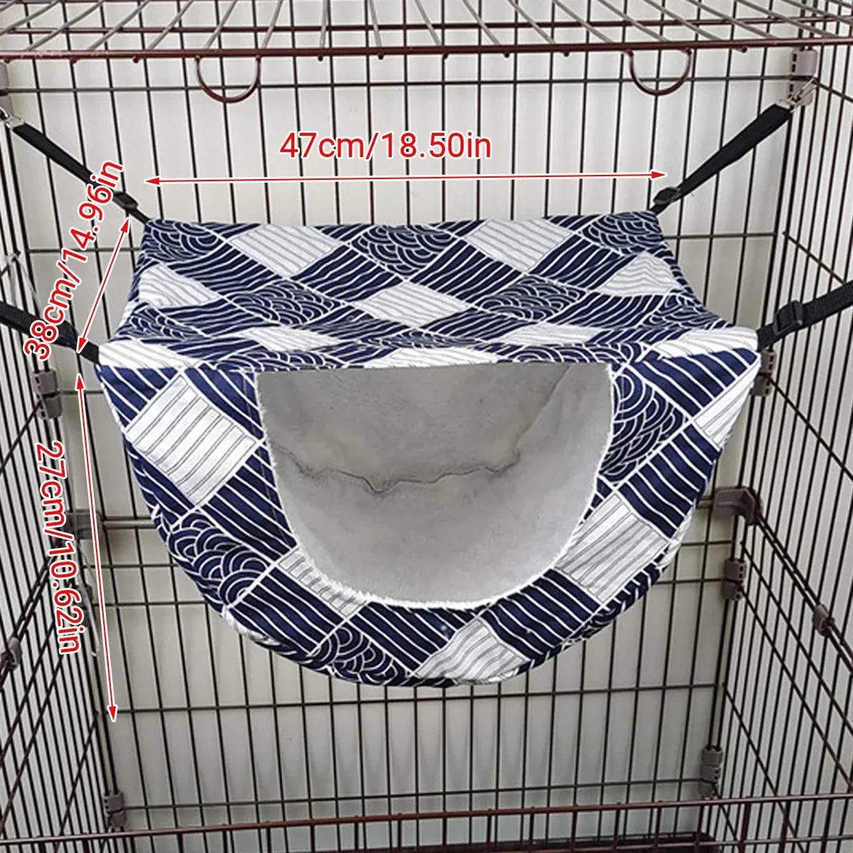 Cat Hammock Hanging Bed Cage Nest Soft Pet House Basket Cat Sleeping Supplies - Sea Blue Checkered