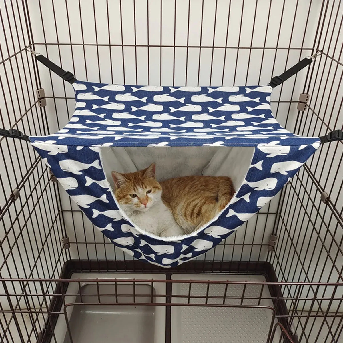 Cat Hammock Hanging Bed Cage Nest Soft Pet House Basket Cat Sleeping Supplies - Sea Blue Checkered