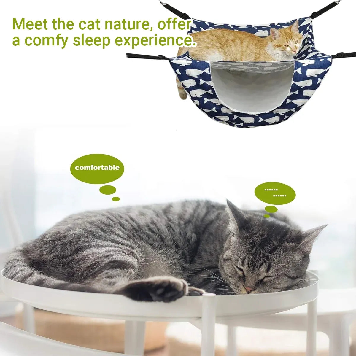 Cat Hammock Hanging Bed Cage Nest Soft Pet House Basket Cat Sleeping Supplies - Blue Whale