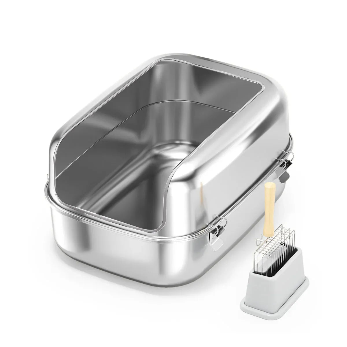 Cat Litter Box Open Design Stainless Steel Large Easy Clean Pet Toilet Tray