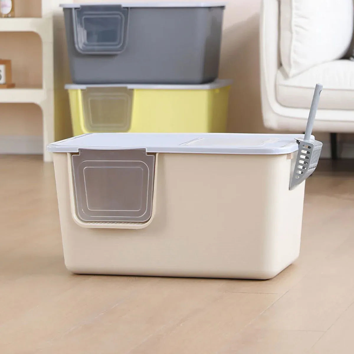Cat Litter Box Large Semi Milk Coffee Colour Toilet High Sided Odour Control