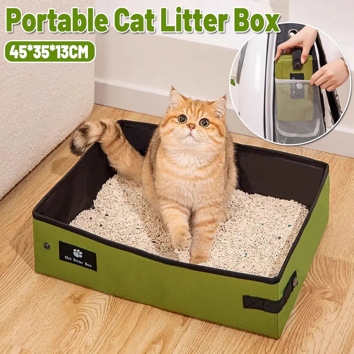 Portable Cat Litter Box Foldable Green Travel Toilet for Car Outdoor Pet Use