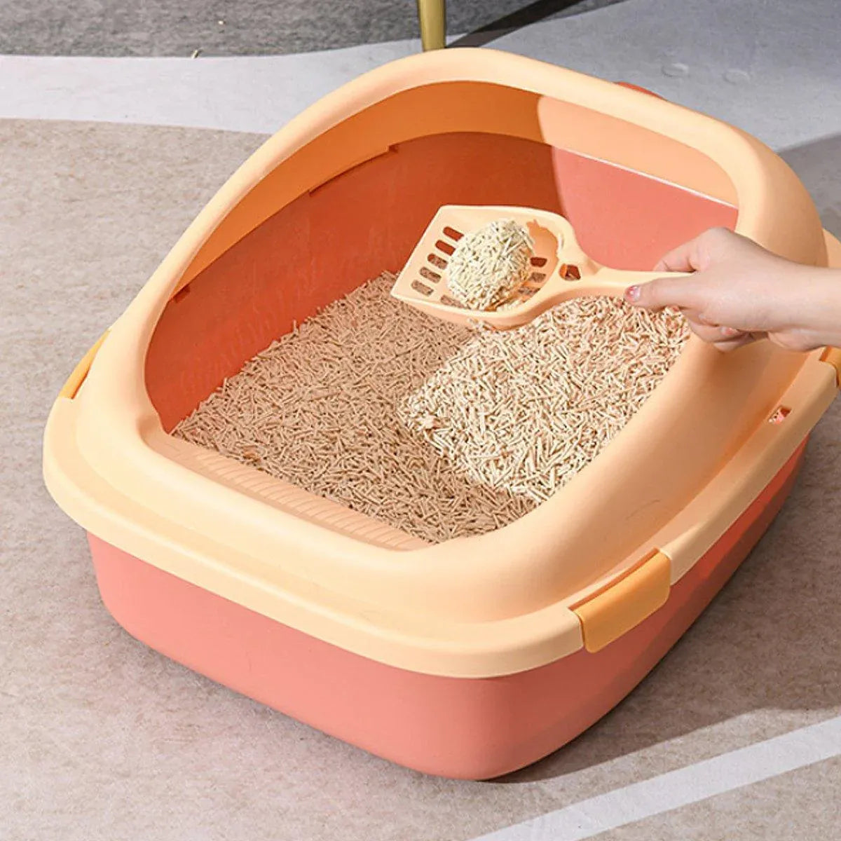 Large Cat Litter Box Semi Enclosed Anti Splash Durable Plastic Open Circulation - Pink