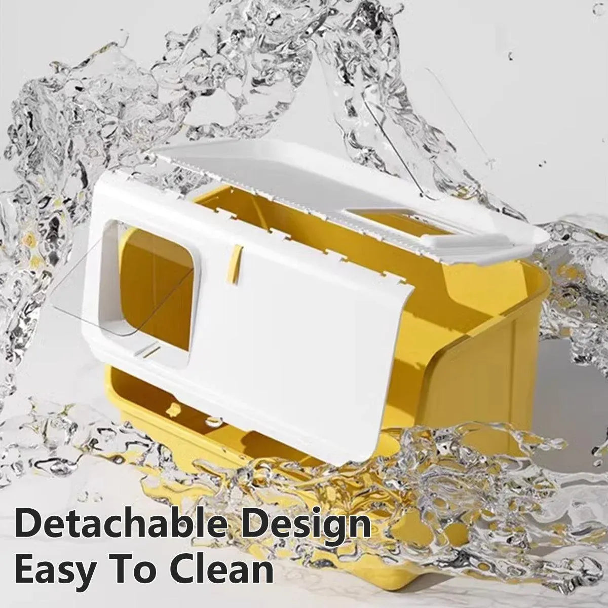 Large Fully Enclosed Cat Litter Box with Lid Odor Control Litter Pan for Cats - Yellow
