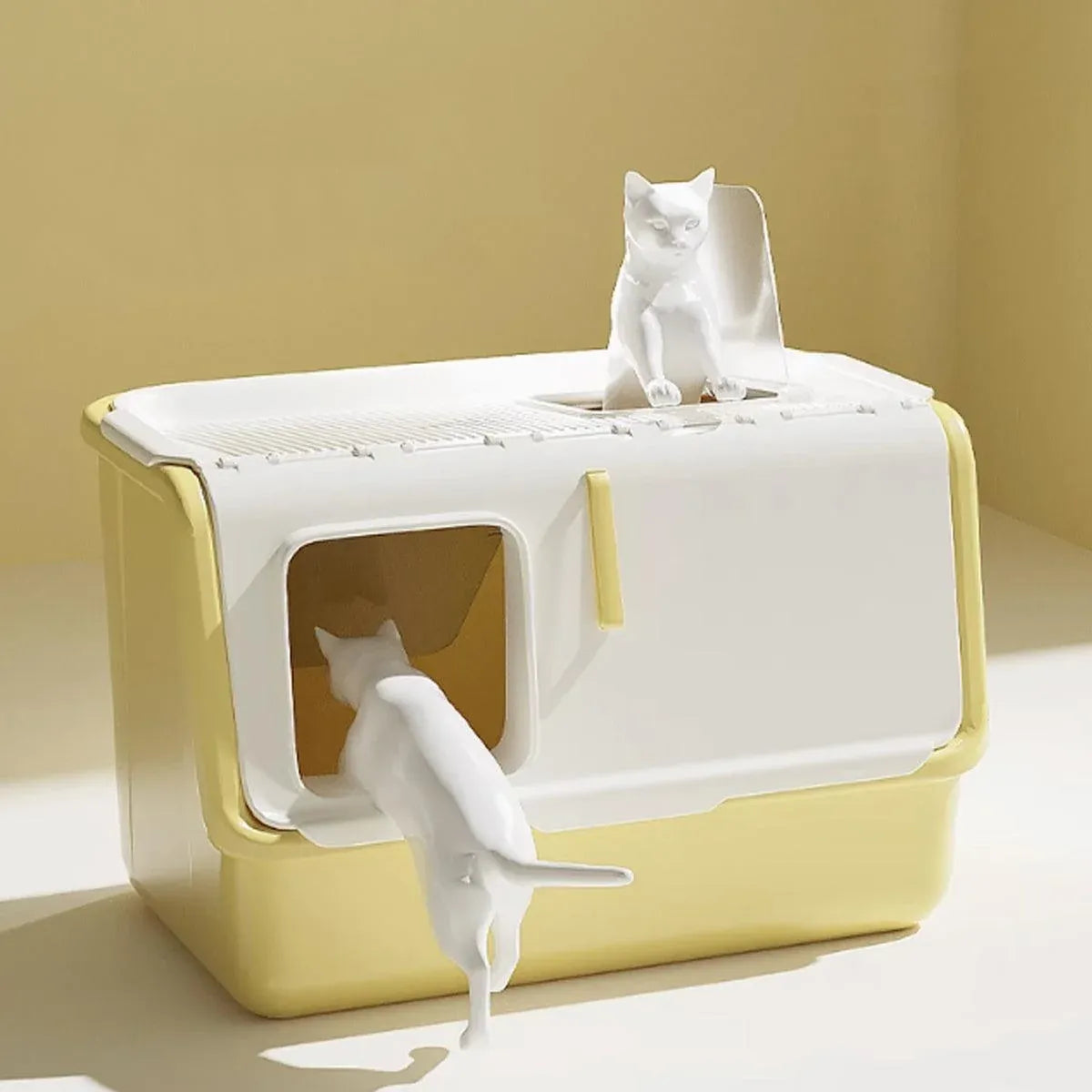 Large Fully Enclosed Cat Litter Box with Lid Odor Control Litter Pan for Cats - Yellow