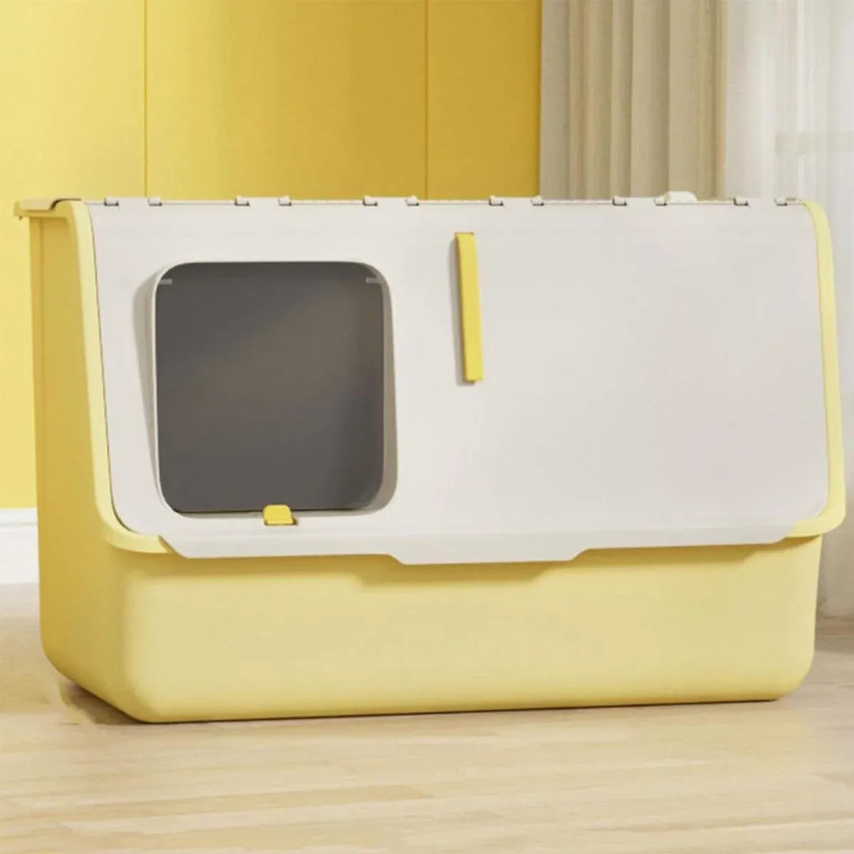 Large Fully Enclosed Cat Litter Box with Lid Odor Control Litter Pan for Cats - Yellow