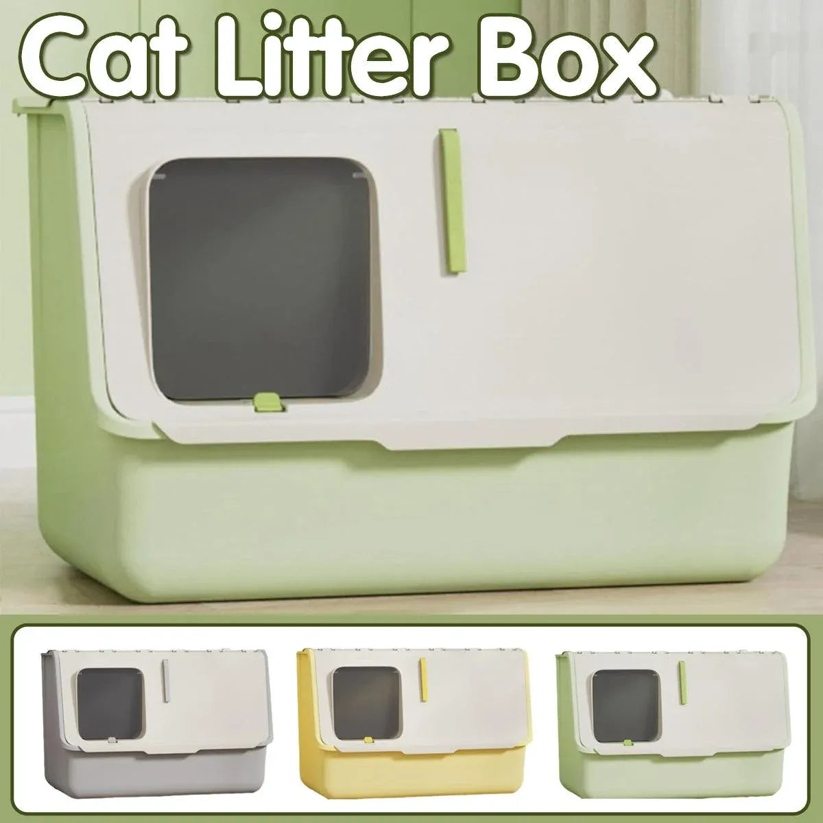 Large Fully Enclosed Cat Litter Box with Lid Odor Control Litter Pan for Cats - Yellow