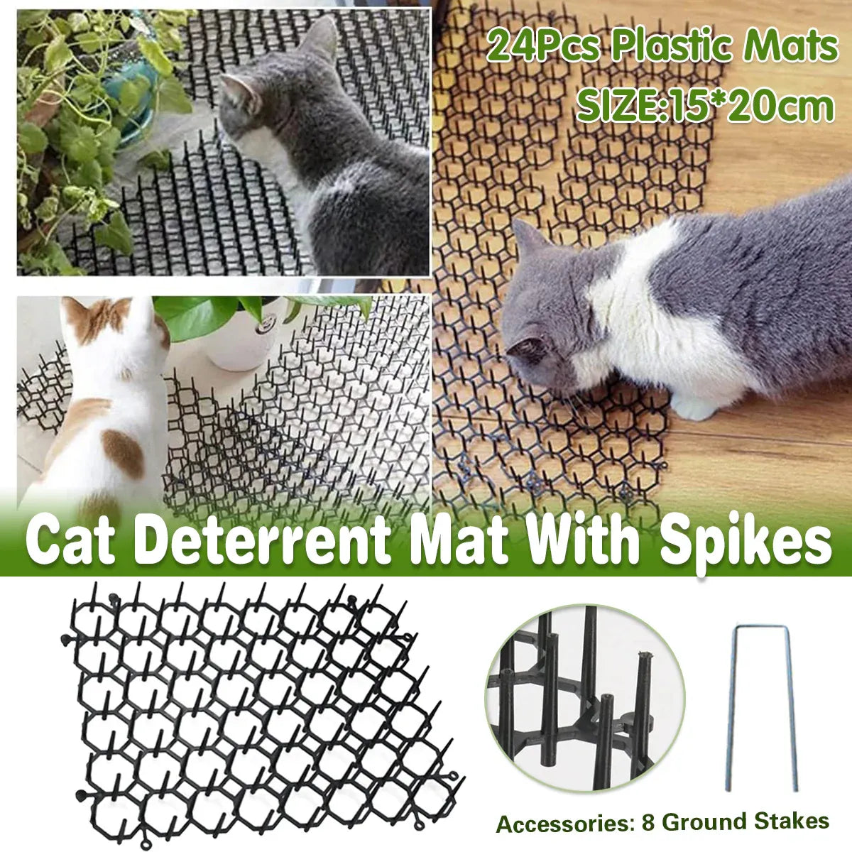 24PCS Cat Deterrent Spike Mat for Garden Balcony Fence Sofa