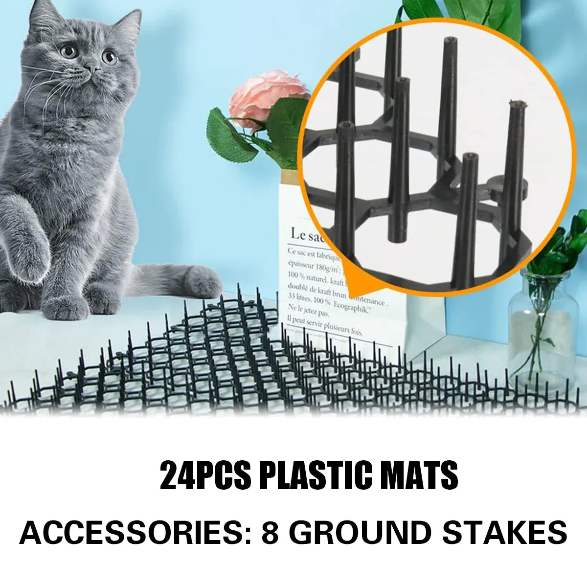 24PCS Cat Deterrent Spike Mat for Garden Balcony Fence Sofa