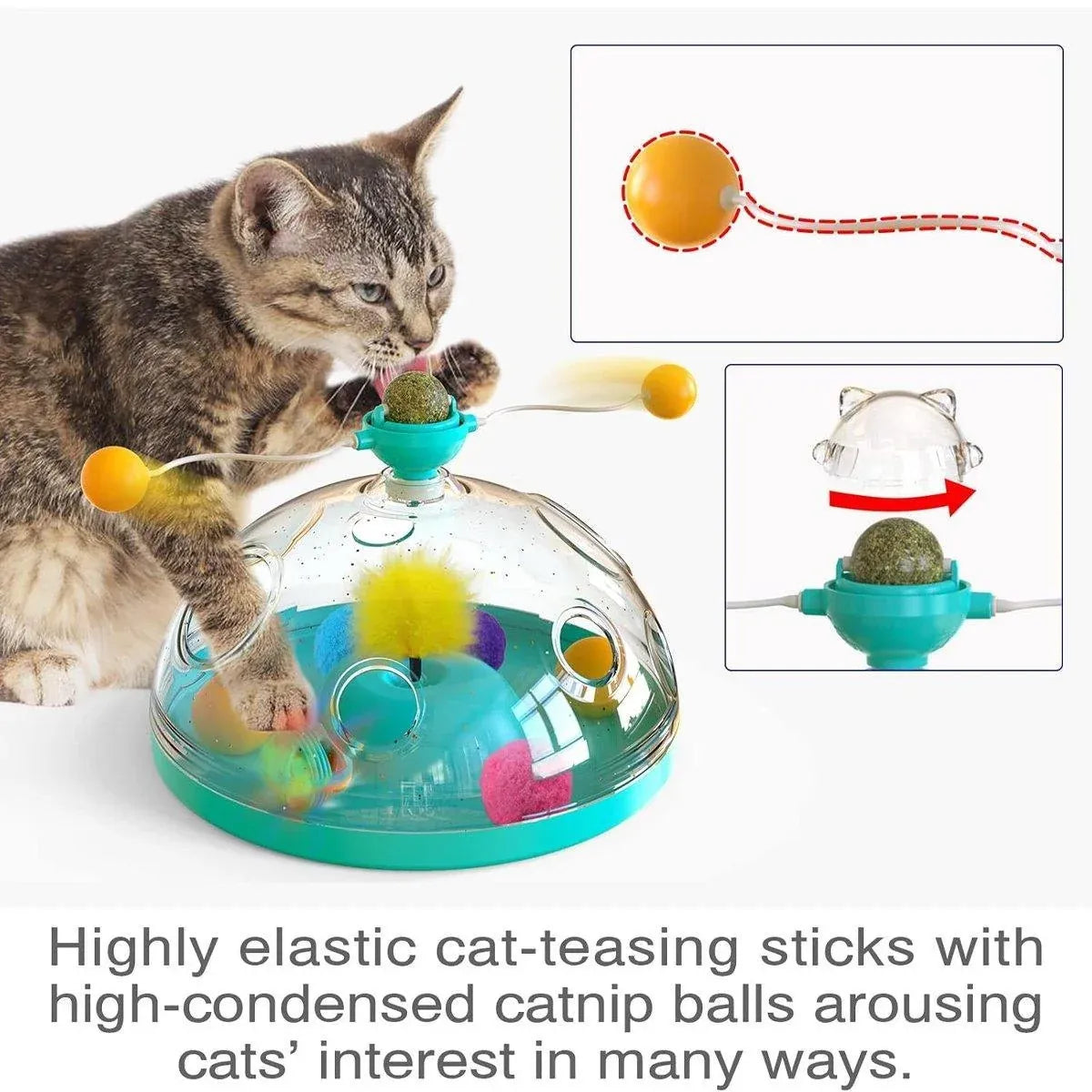 Interactive Windmill Cat Teaser Toy Treasure Box with Stick Fun Play for Pets - Green