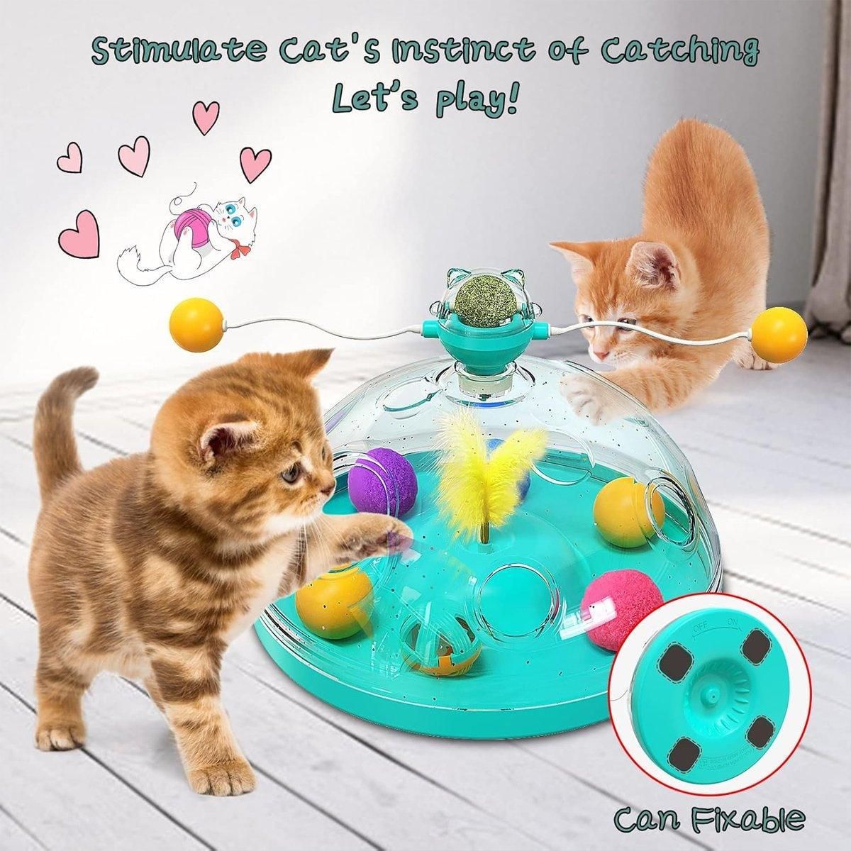 Interactive Windmill Cat Teaser Toy Treasure Box with Stick Fun Play for Pets - Green