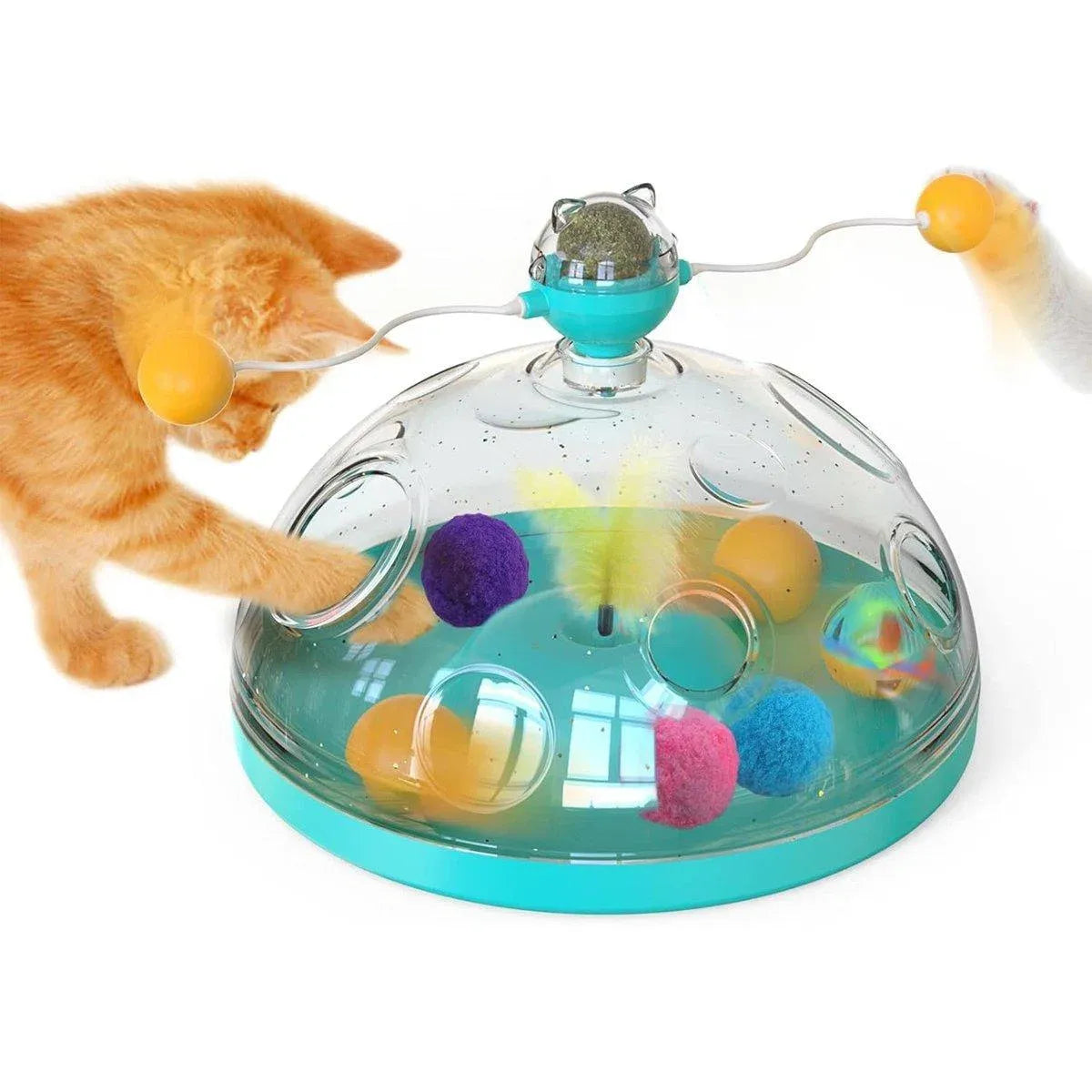 Interactive Windmill Cat Teaser Toy Treasure Box with Stick Fun Play for Pets - Green