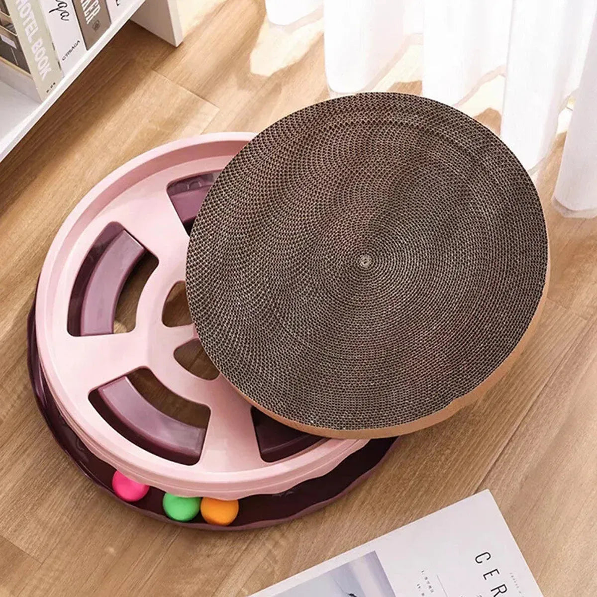 Cat Scratcher Turntable Toy Large Round Corrugated Board Nest Scratch Resistant - Yellow