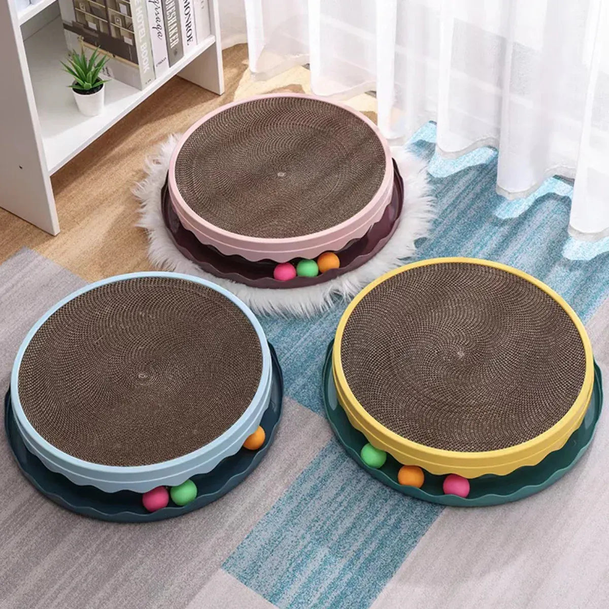 Cat Scratcher Turntable Toy Large Round Corrugated Board Nest Scratch Resistant - Yellow
