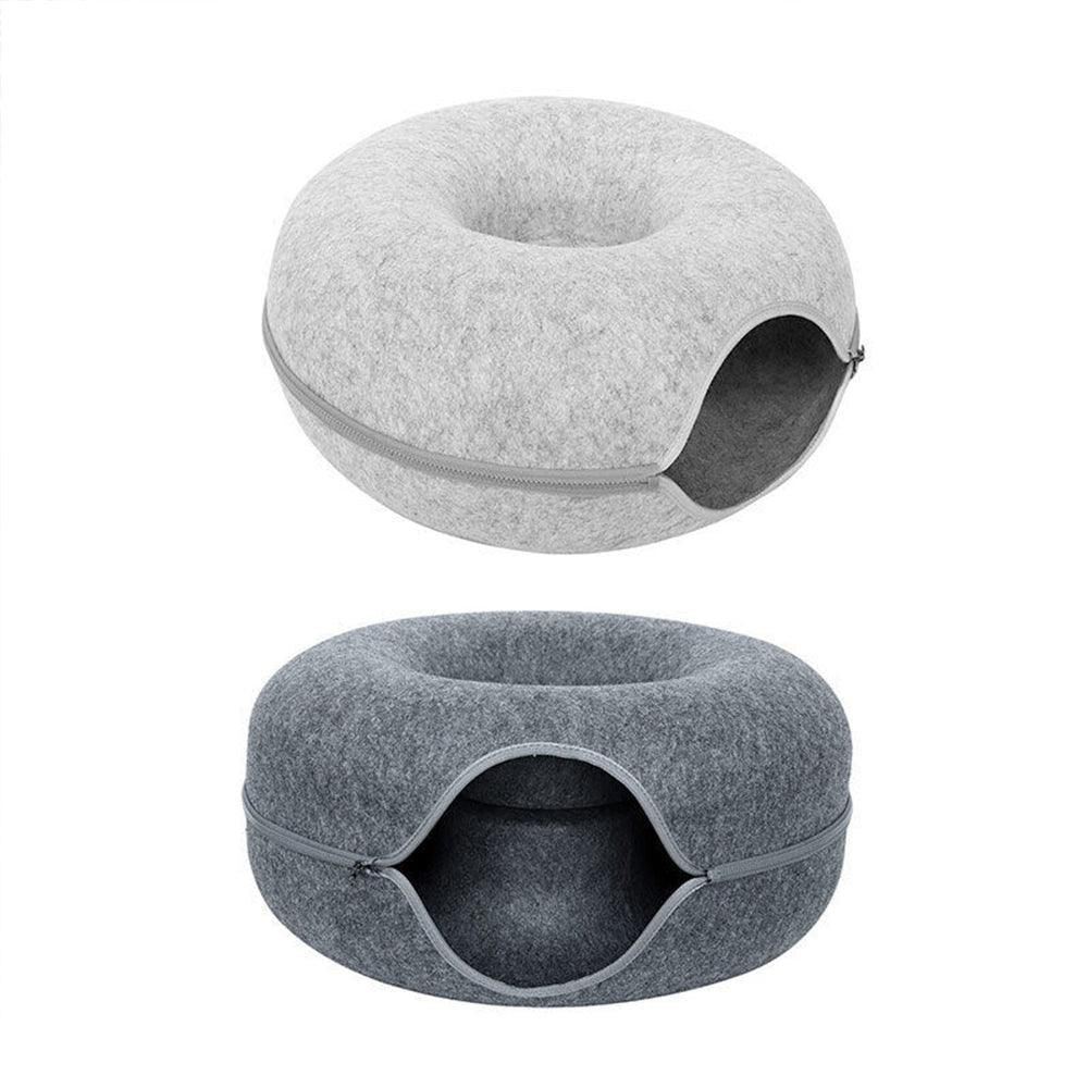 Felt Cat Tunnel Bed Round Donut Cave Nest for Kittens and Small Pets 60x30cm - Dark Grey