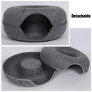 Felt Cat Tunnel Bed Round Donut Cave Nest for Kittens and Small Pets 60x30cm - Dark Grey