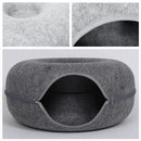 Felt Cat Tunnel Bed Round Donut Cave Nest for Kittens and Small Pets 60x30cm - Dark Grey